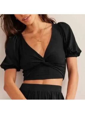 Boden Front Twist Cropped Puffed Sleeve Top